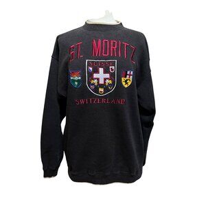 Danaggers Vtg 90's St. Moritz Switzerland Embroidered Sweatshirt Dark Gray Large